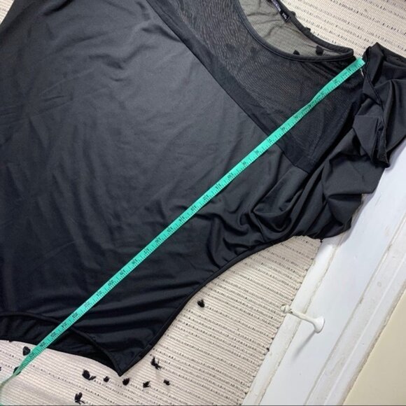 SHEIN Black Sheer Shoulder Bell Cuff Body Suit - Picture 7 of 8